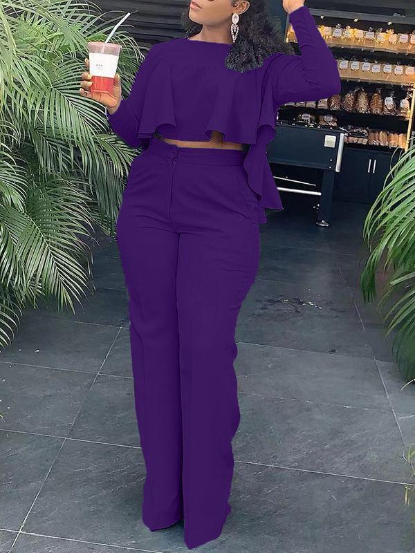 Women's Solid High-Low Hem Top & Straight Pants Set