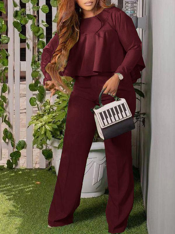 Women's Solid High-Low Hem Top & Straight Pants Set