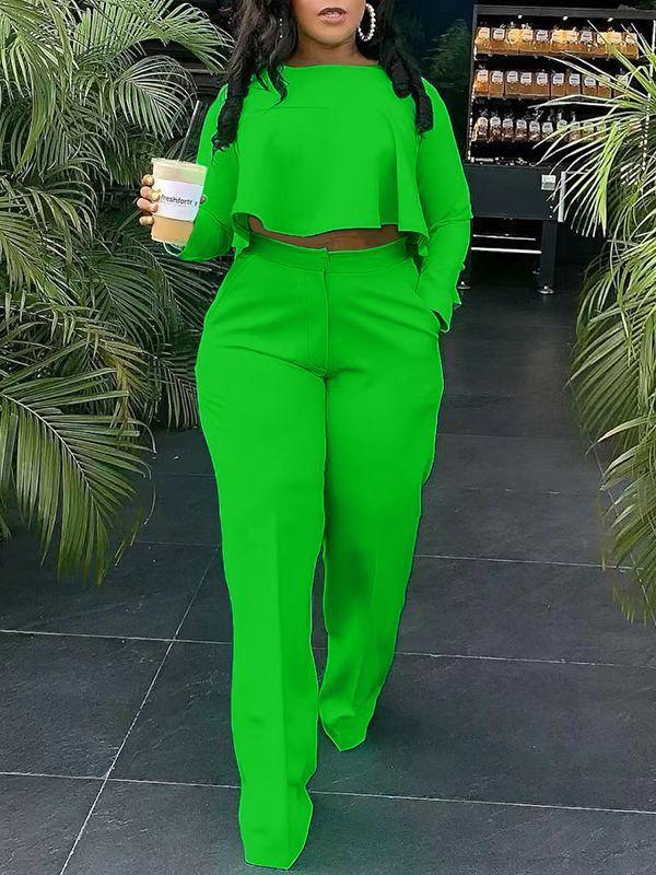Women's Solid High-Low Hem Top & Straight Pants Set