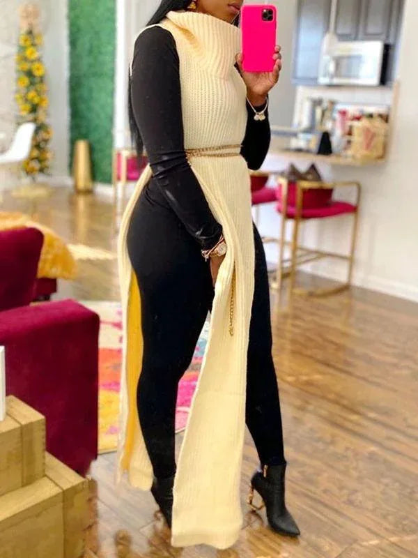 Women's Ribbed Knit Turtleneck Long Tunic Top