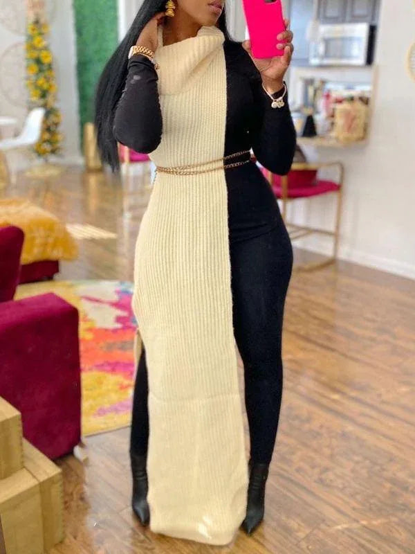 Women's Ribbed Knit Turtleneck Long Tunic Top