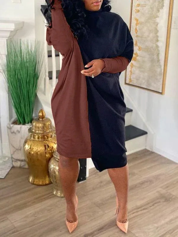 Women's Two-Tone Turtleneck Knit Midi Dress