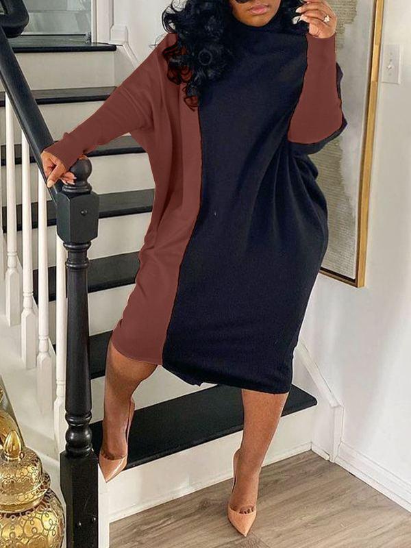 Women's Two-Tone Turtleneck Knit Midi Dress