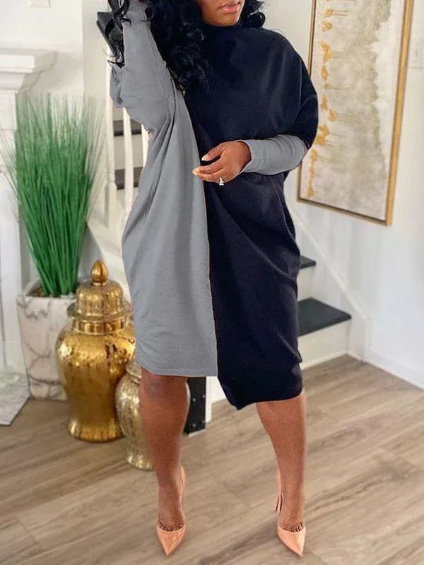Women's Two-Tone Turtleneck Knit Midi Dress