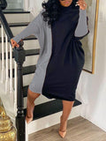 Women's Two-Tone Turtleneck Knit Midi Dress