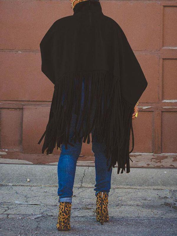 Women's Boho Fringe Patchwork Turtleneck Pullover Sweatshirt