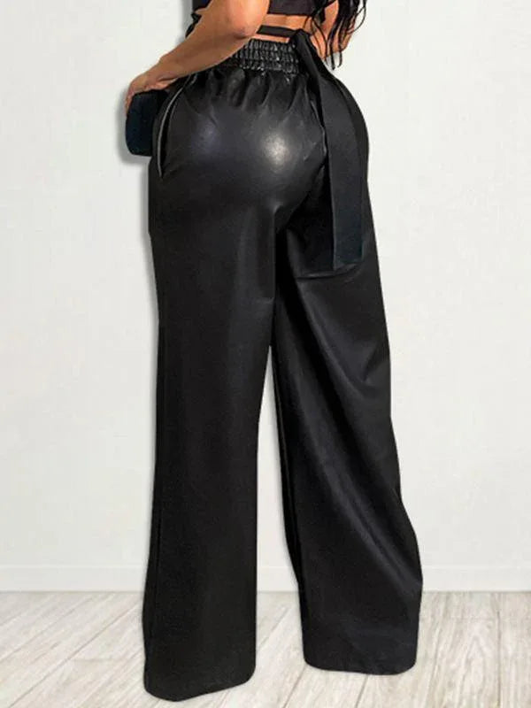 Women's Faux-Leather High-Waist Wide-Leg Flared Pants