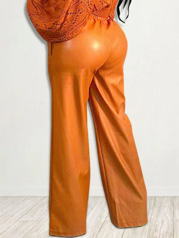 Women's Faux-Leather High-Waist Wide-Leg Flared Pants