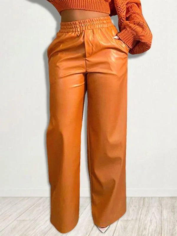Women's Faux-Leather High-Waist Wide-Leg Flared Pants
