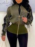 Women's Ribbed Patchwork Zip-Front Bomber Jacket