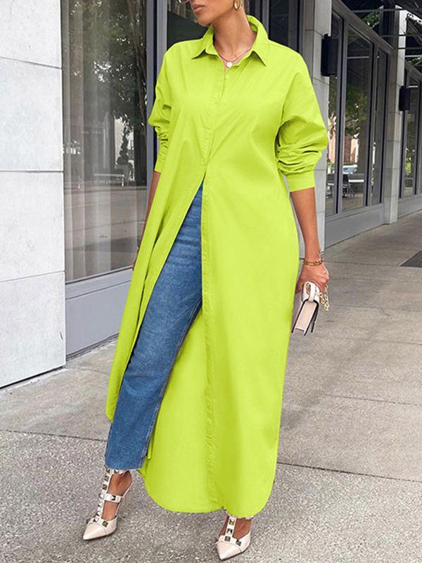 Women's Solid Slit Shirt Dress