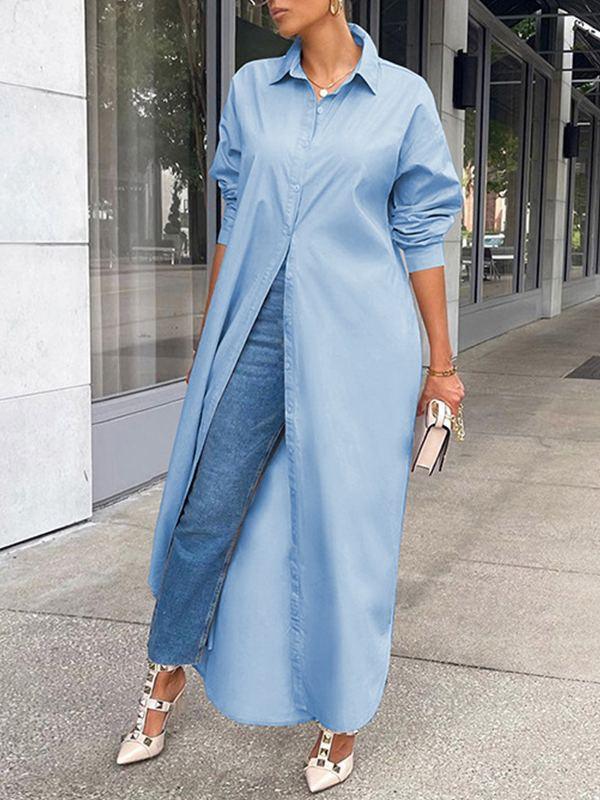 Women's Solid Slit Shirt Dress