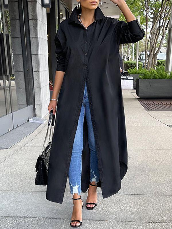 Women's Solid Slit Shirt Dress