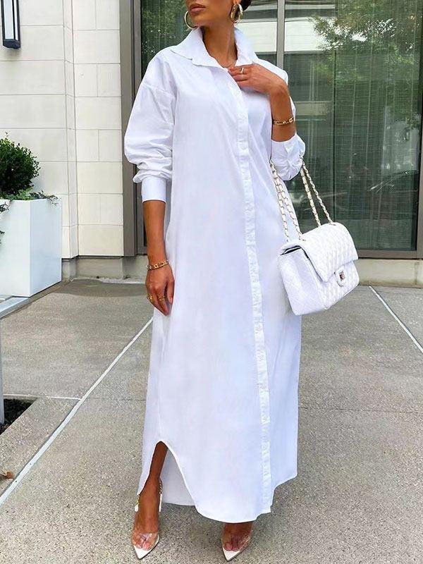 Women's Solid Slit Shirt Dress