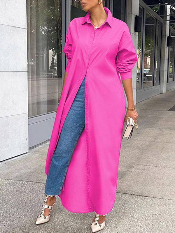 Women's Solid Slit Shirt Dress