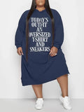 Women's Plus Size Slogan Side-Slit Hoodie Dress
