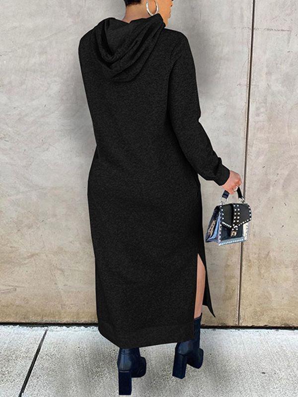 Women's Solid Slit Hoodie Dress