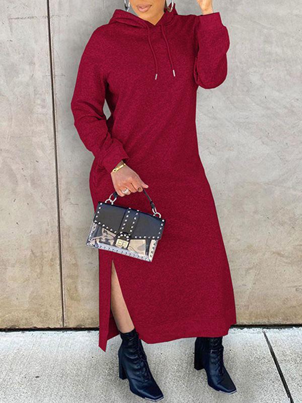 Women's Solid Slit Hoodie Dress