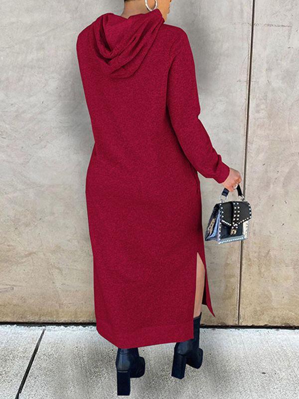 Women's Solid Slit Hoodie Dress