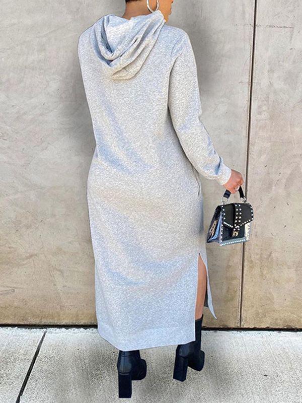 Women's Solid Slit Hoodie Dress
