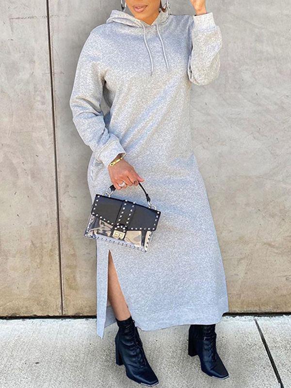 Women's Solid Slit Hoodie Dress