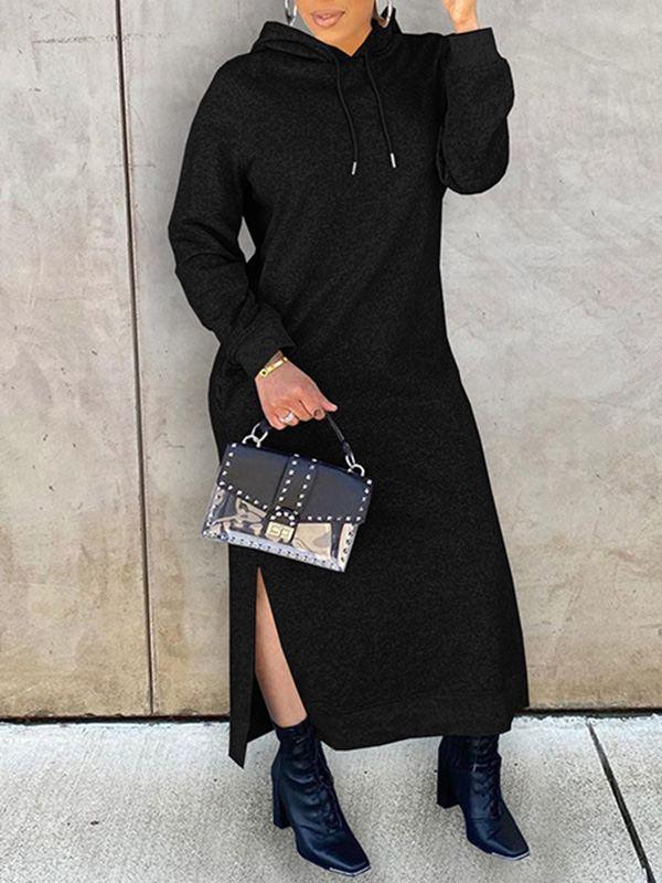 Women's Solid Slit Hoodie Dress