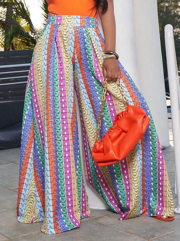 Women's Printed Boho High-Waist Wide-Leg Pants