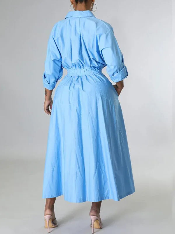 Women's Solid Cinched-Waist Shirt Dress