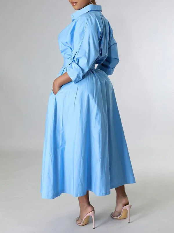 Women's Solid Cinched-Waist Shirt Dress