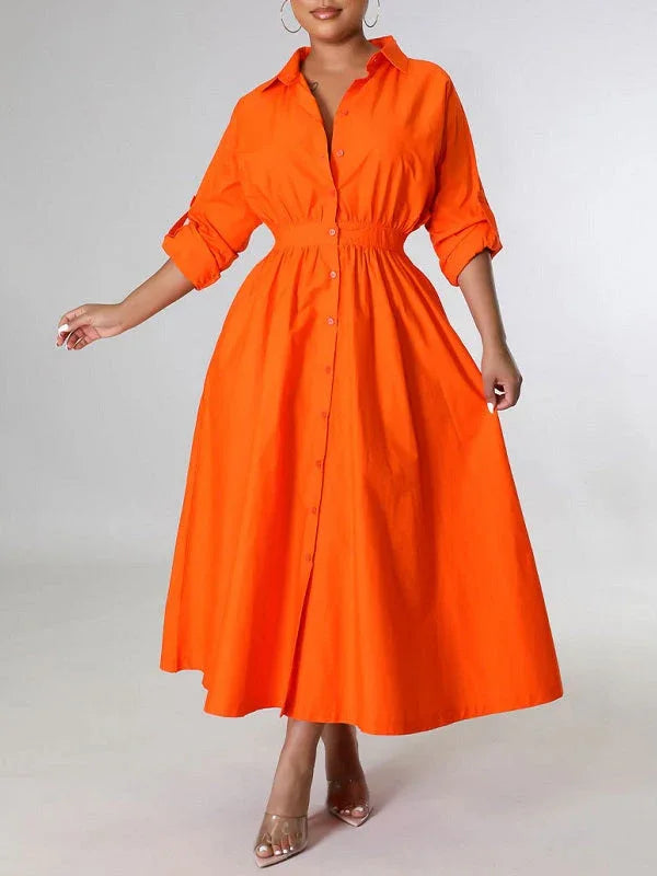 Women's Solid Cinched-Waist Shirt Dress