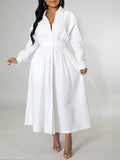 Women's Solid Cinched-Waist Shirt Dress