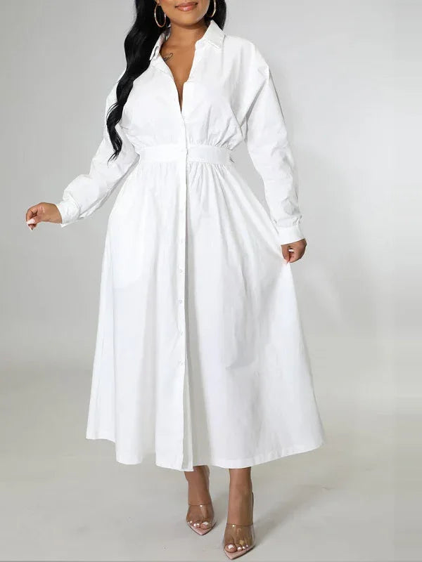 Women's Solid Cinched-Waist Shirt Dress