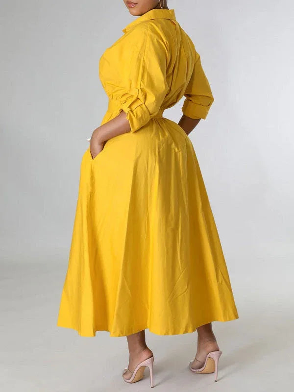 Women's Solid Cinched-Waist Shirt Dress