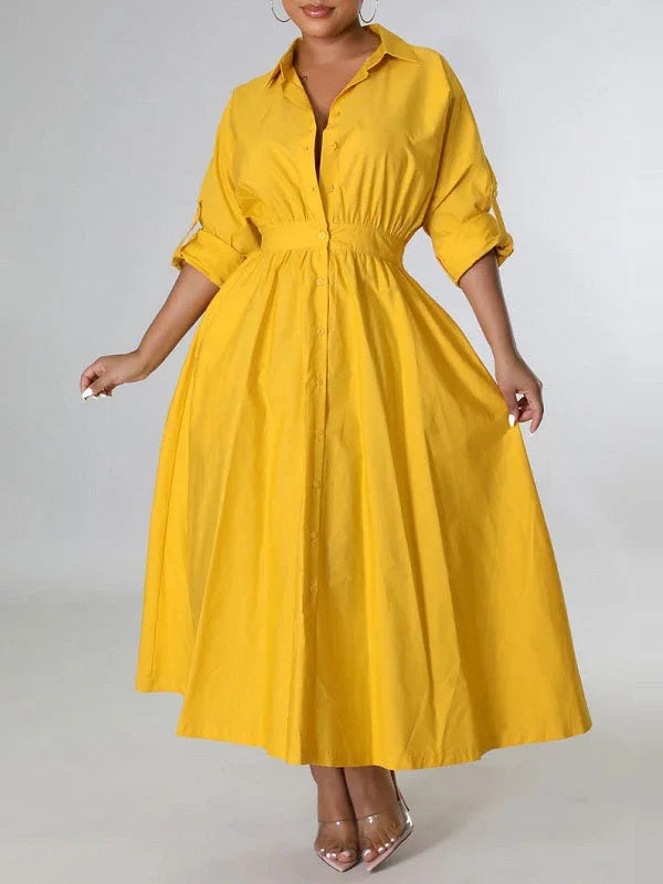 Women's Solid Cinched-Waist Shirt Dress