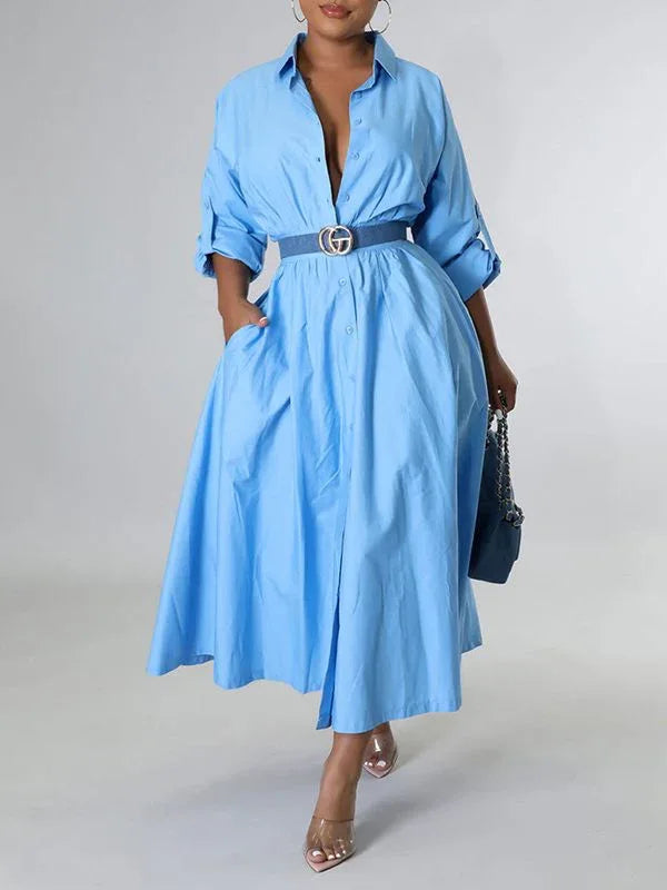 Women's Solid Cinched-Waist Shirt Dress