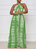 Women's Printed Halter Neck Sleeveless Wide-Leg Jumpsuit