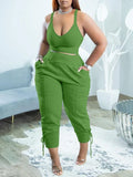 Women's Solid Sleeveless Tank Top & Lace-Up Pants Set