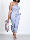 Women's Striped Strapless High-Waist Jumpsuit