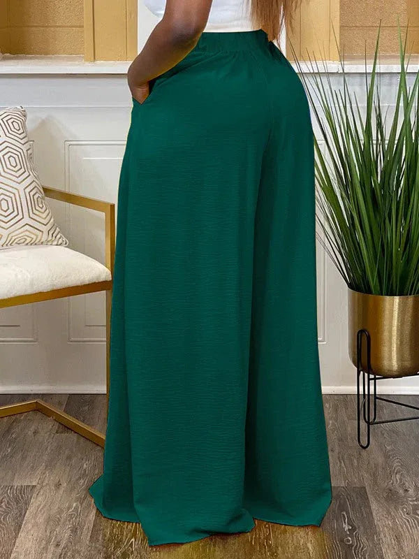 Women's Solid High-Waist Flowy Wide-Leg Trousers