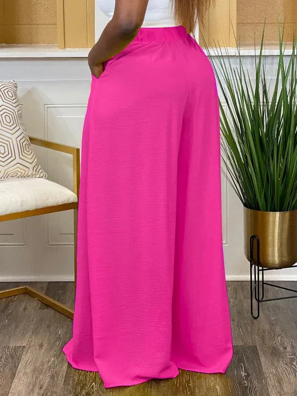 Women's Solid High-Waist Flowy Wide-Leg Trousers