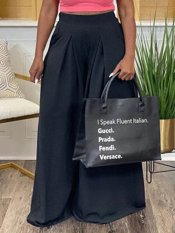 Women's Solid High-Waist Flowy Wide-Leg Trousers