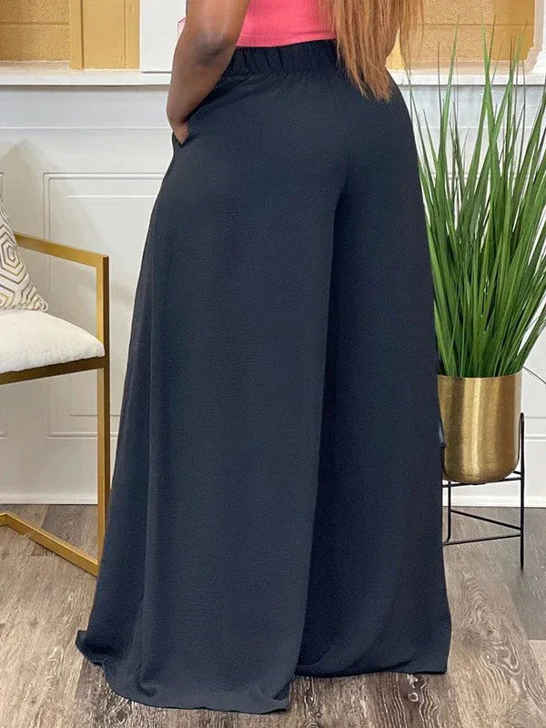 Women's Solid High-Waist Flowy Wide-Leg Trousers