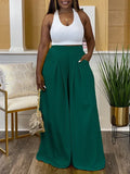 Women's Solid High-Waist Flowy Wide-Leg Trousers
