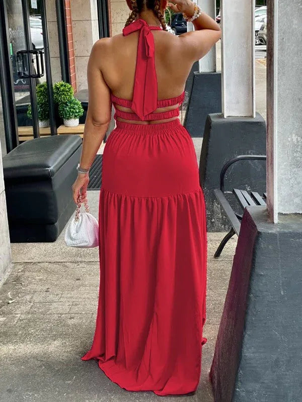 Women's Halter Elastic-Waist Maxi Dress
