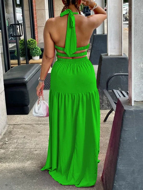 Women's Halter Elastic-Waist Maxi Dress