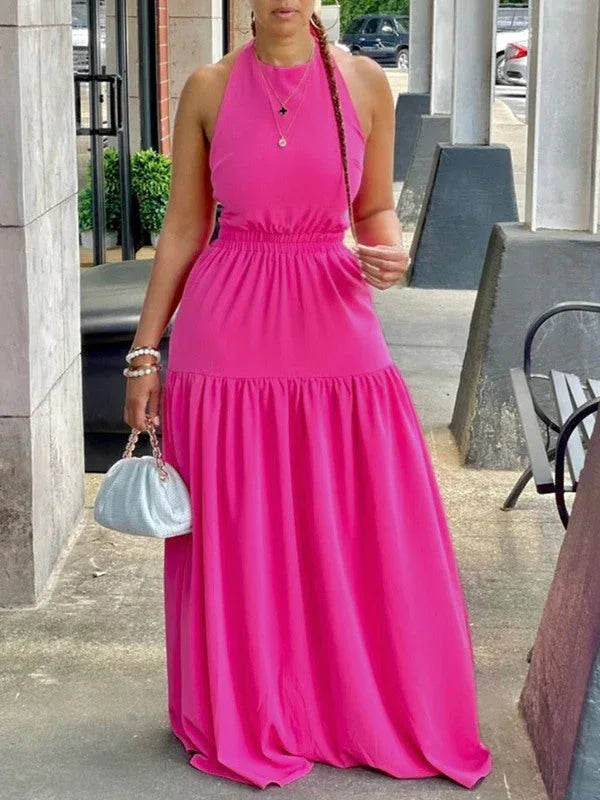Women's Halter Elastic-Waist Maxi Dress