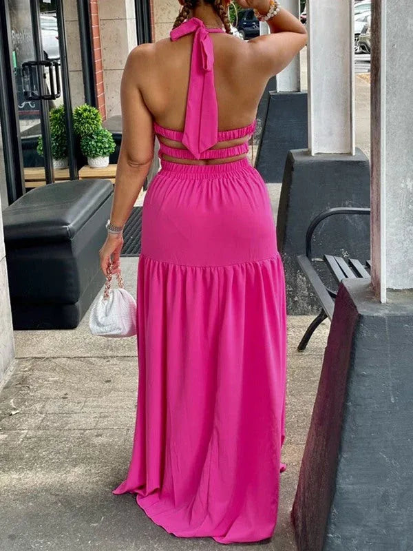 Women's Halter Elastic-Waist Maxi Dress