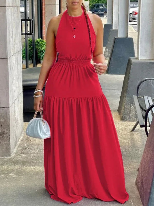 Women's Halter Elastic-Waist Maxi Dress