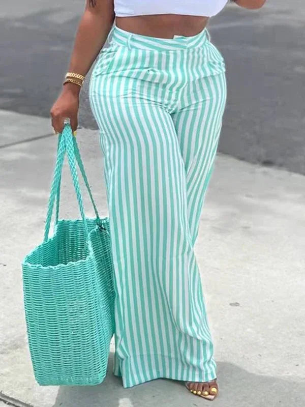 Women's Striped High-Waist Wide-Leg Casual Trousers