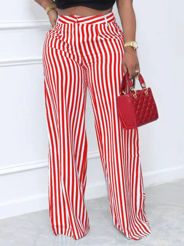 Women's Striped High-Waist Wide-Leg Casual Trousers